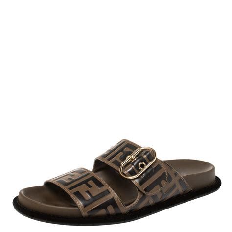 fendi slides brown|Fendi slides with buckle.